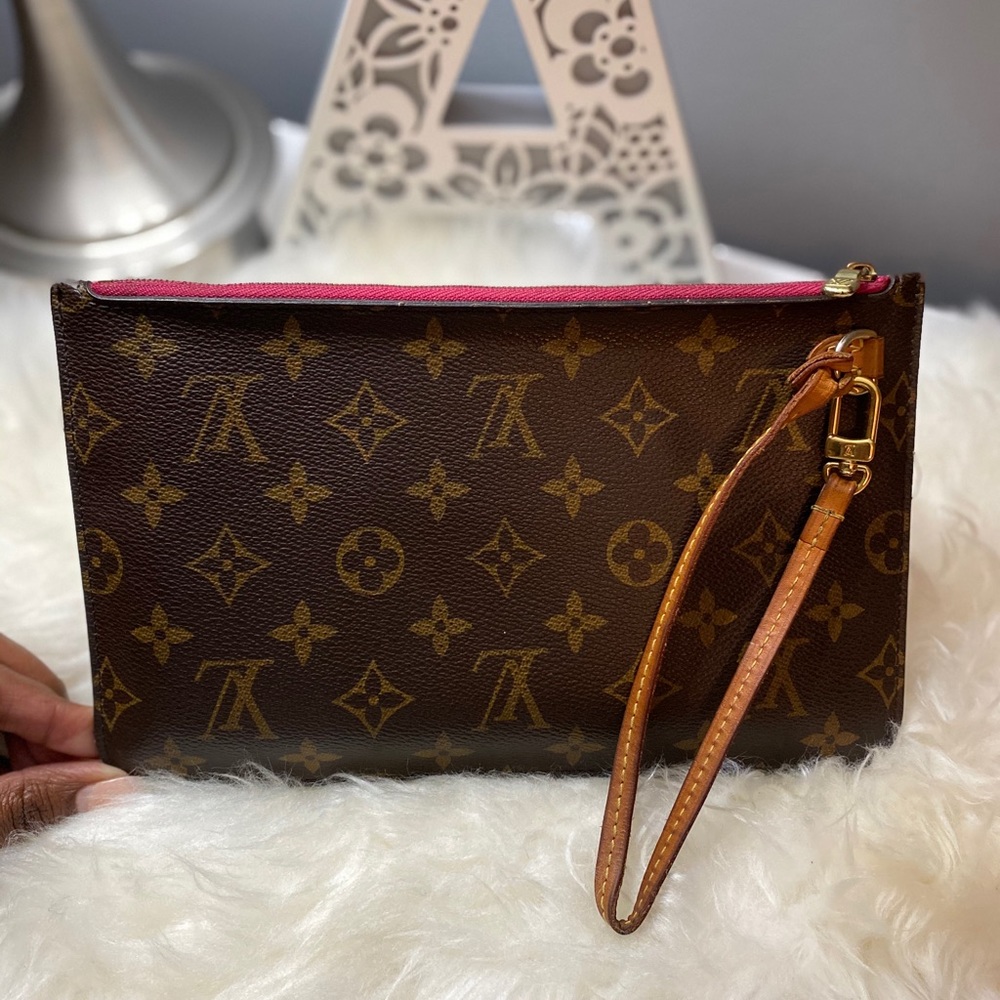 Louis Vuitton Monogram Wristlet Pouch with Pink Trim